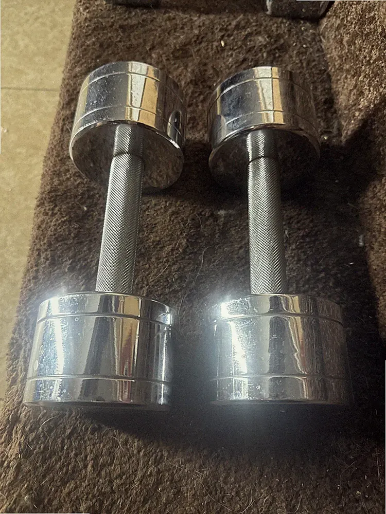 Chrome Steel Knurled Dumbbells 15 lbs Hand Weights Vintage Rare Steel Pair