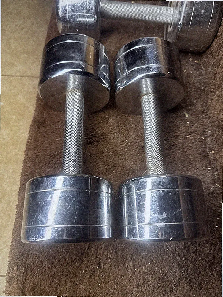Chrome Steel Knurled Dumbbells 20 lbs Hand Weights Vintage Rare Steel Pair