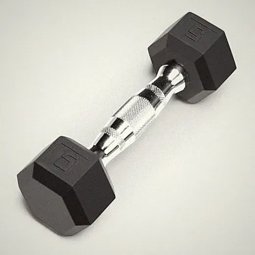 Classic Rubber Hex Dumbbell with Knurled Grip for Strength 5lb, Single
