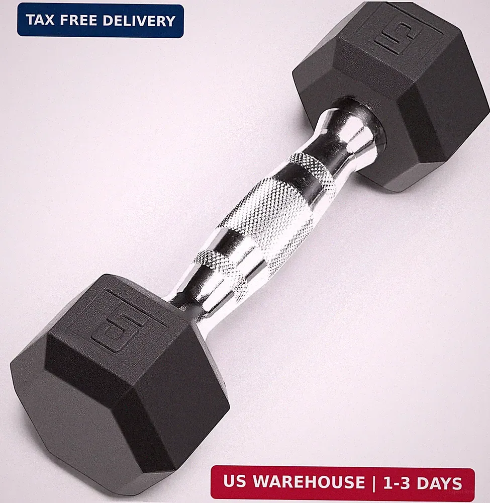 Classic Rubber Hex Dumbbell with Knurled Grip for Strength Training and Bo