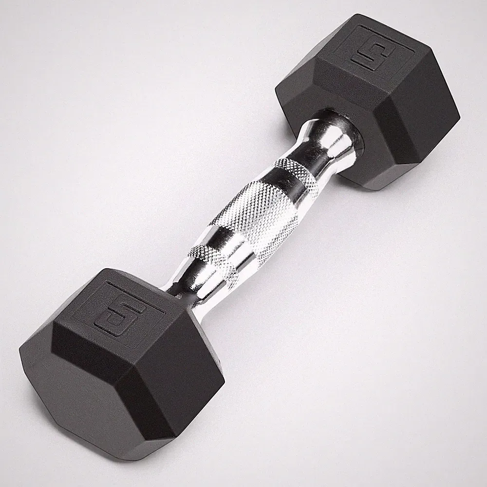 Classic Rubber Hex Dumbbell with Knurled Grip for Strength Training and Bodyb...