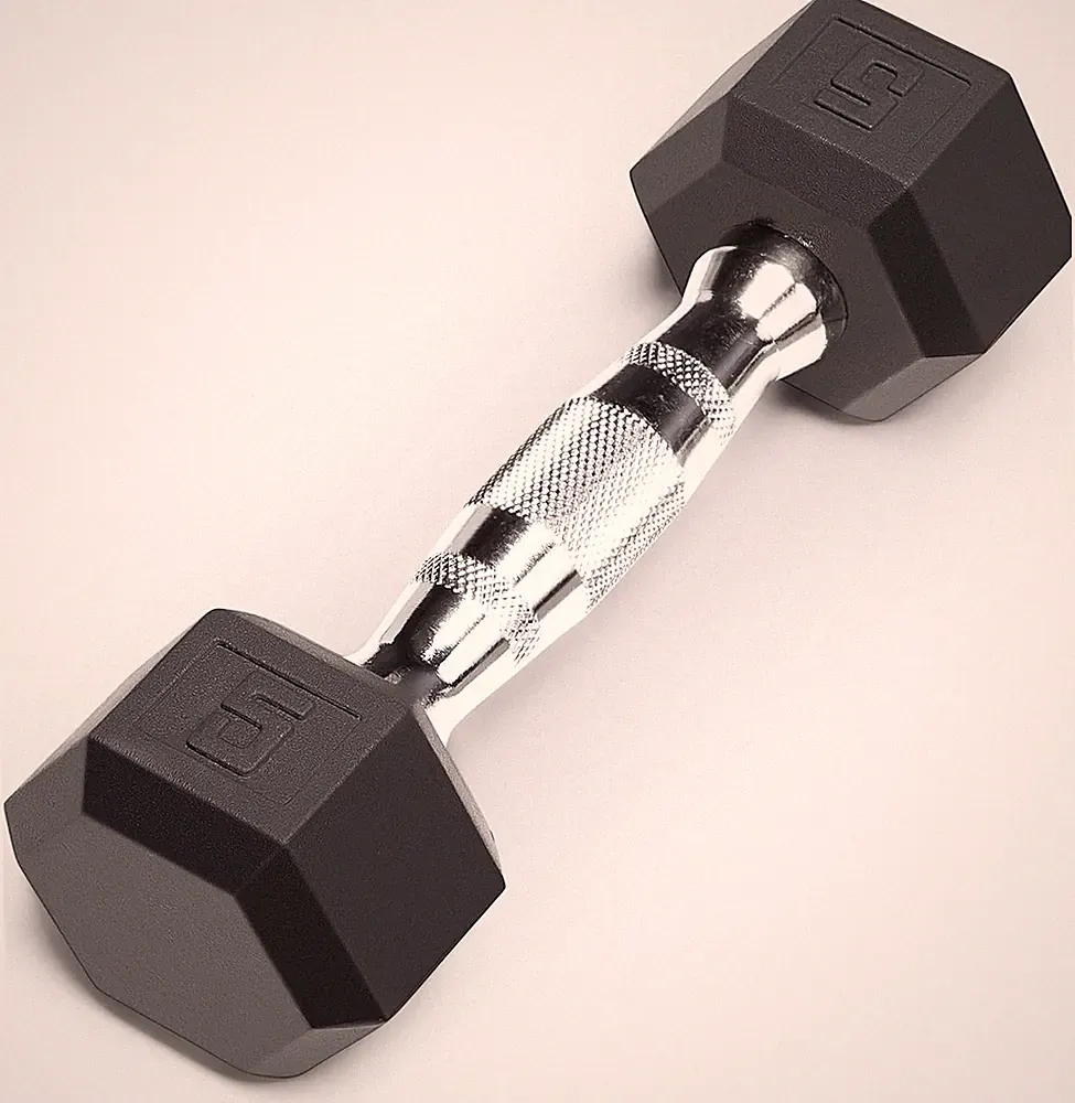 Classic Rubber Hex Dumbbell with Knurled Grip for Strength Training and Bodybuil