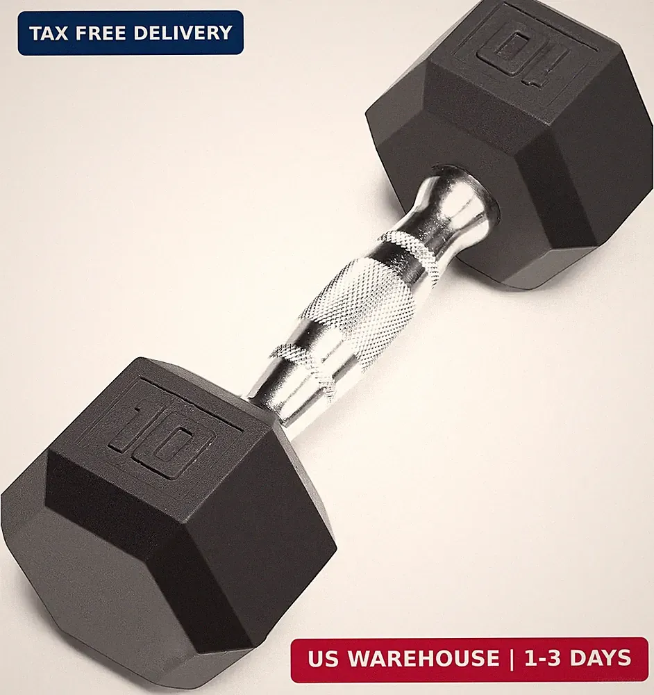 Classic Rubber Hex Dumbbell with Knurled Grip for Strength Training and Bodybuil