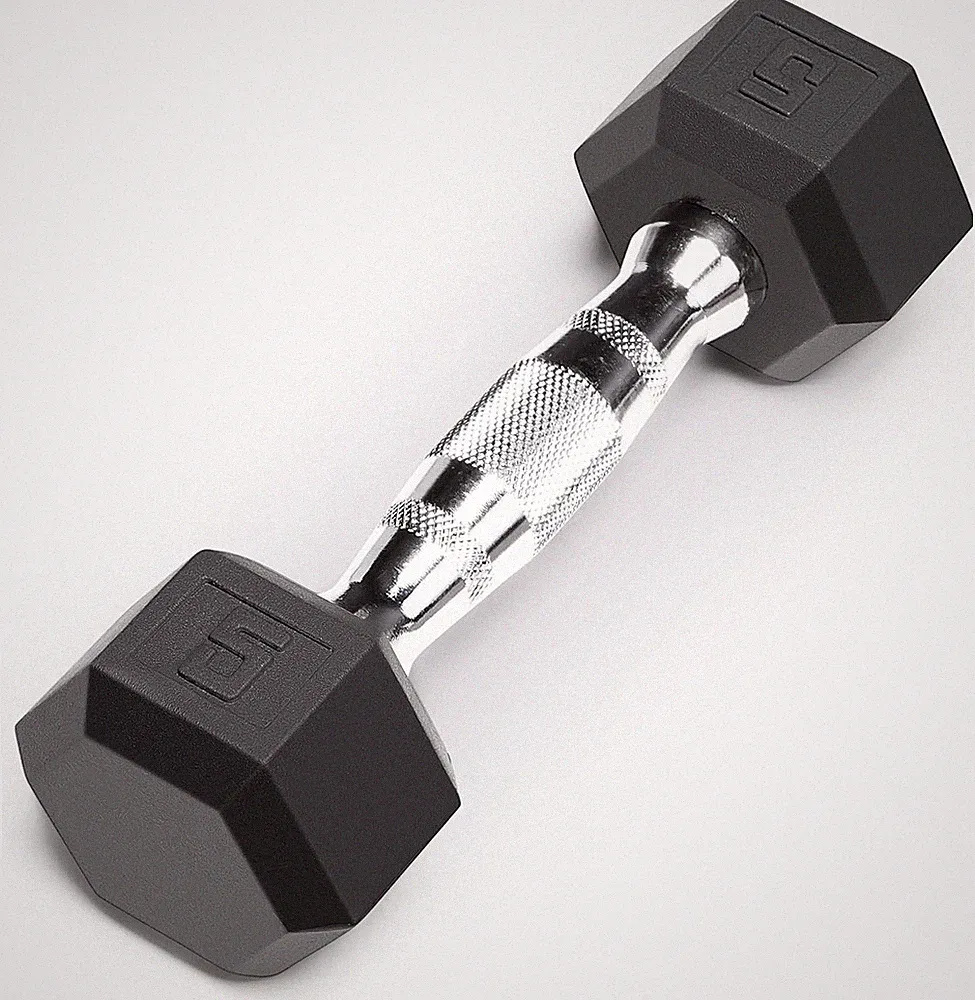 Classic Rubber Hex Dumbbell with Knurled Grip for Strength Training and Bodybuil