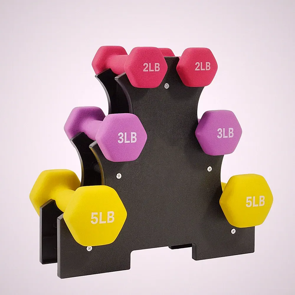 Colored Neoprene Dumbbell Set with Rack – Multiple Weight Options – 20LBS Set...