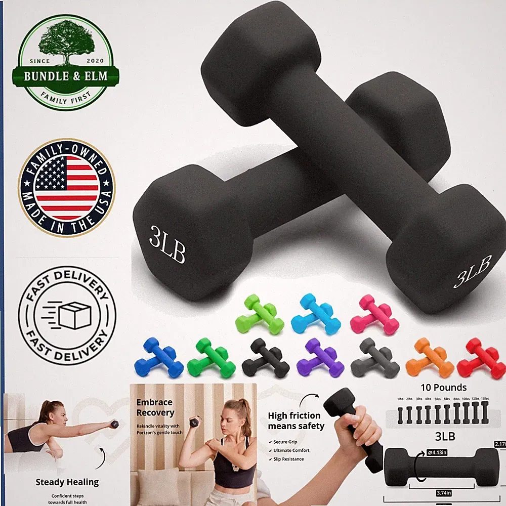Colorful Dumbbell Set, Anti-Slip Hex Weights for Home Fitness, 1-15 LB Options