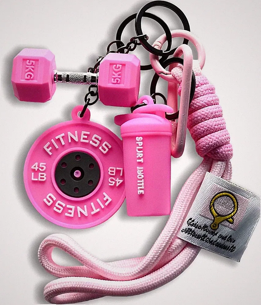 Colorful Fitness Keychain Set - Silicone Dumbbell/Kettlebell Charm, Metal Clasp