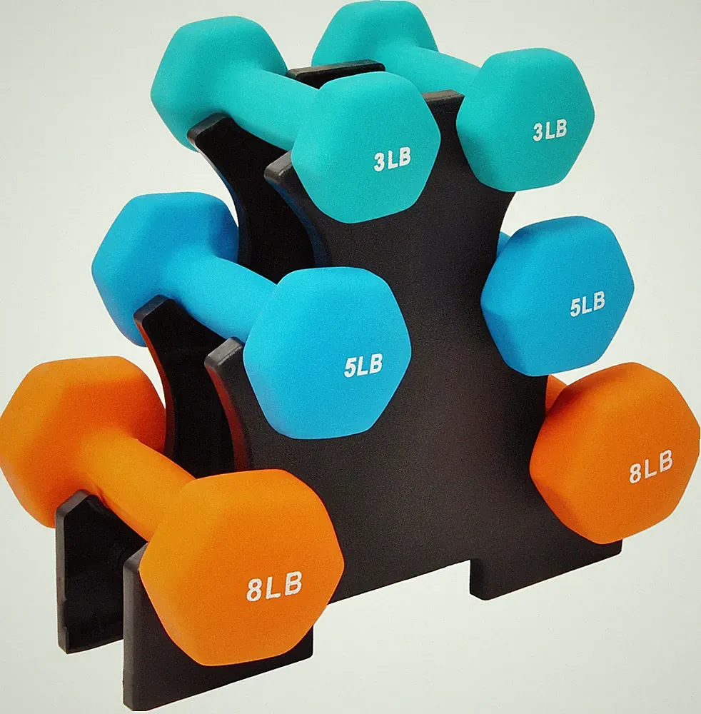 Colorful Neoprene Dumbbell Set W/ Stand 3lb 5lb 8lb Hand Weights Home Gym