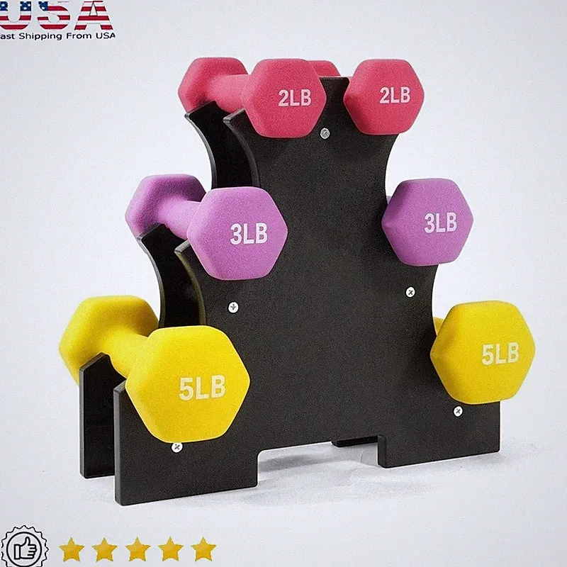 Colorful Neoprene Dumbbell Set W/ Stand Hexagonal Hand Weights Home Gym New