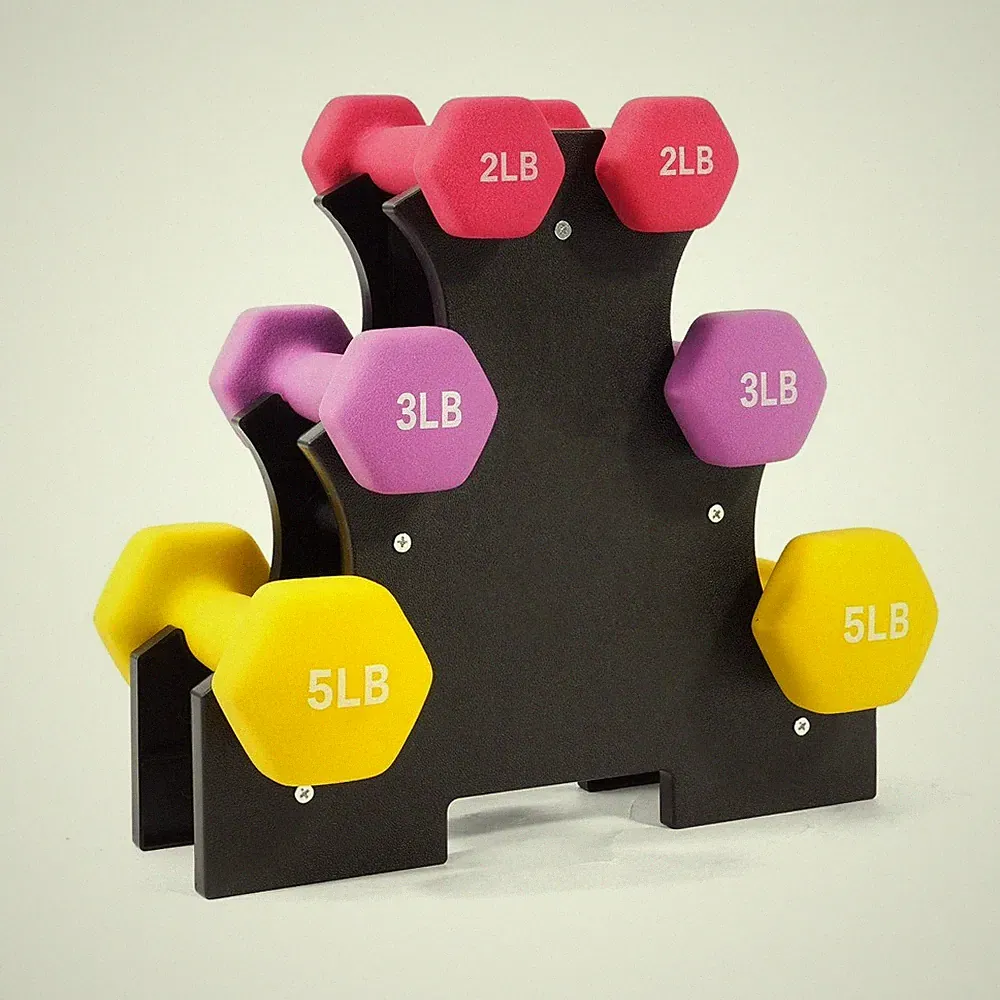 Colorful Neoprene Dumbbell Set with Stand, 2lb 3lb 5lb Hand Weights for Home Gym