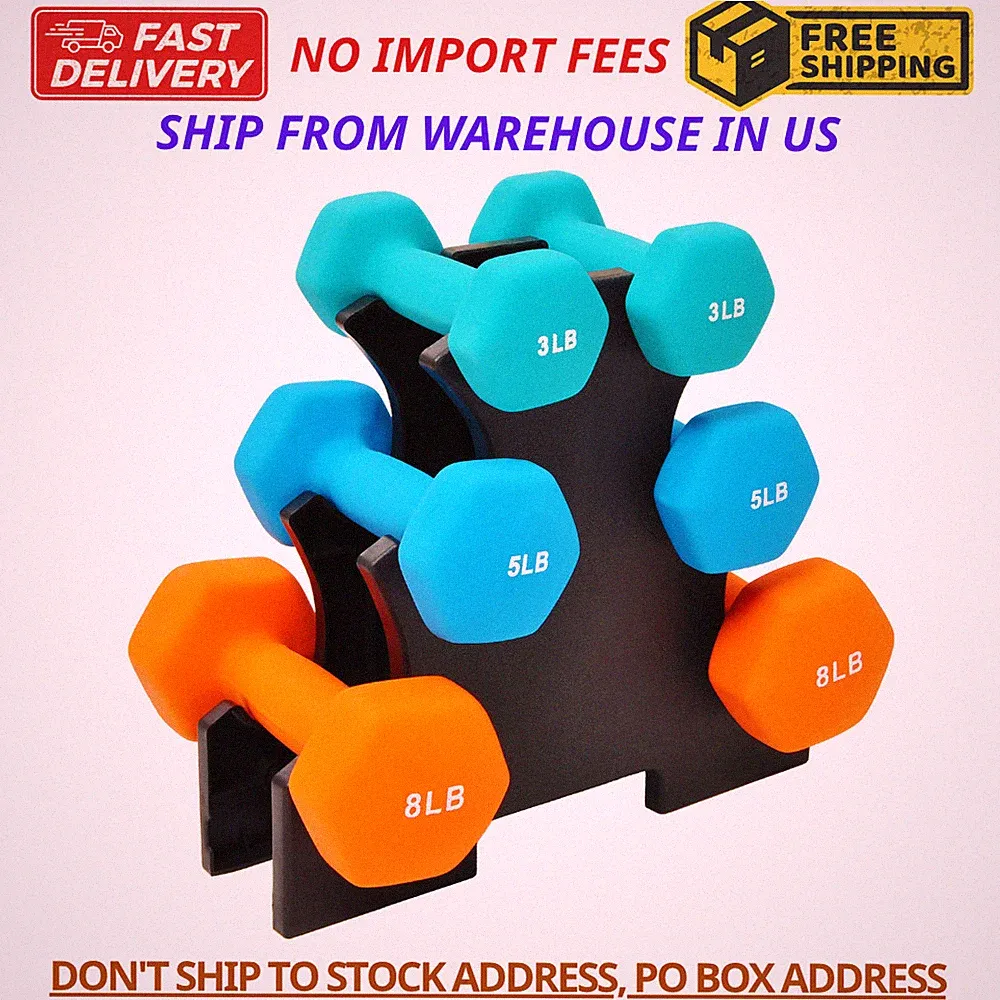 Colorful Neoprene Dumbbell Set with Stand, 3lb 5lb 8lb Hand Weights for Home Gym