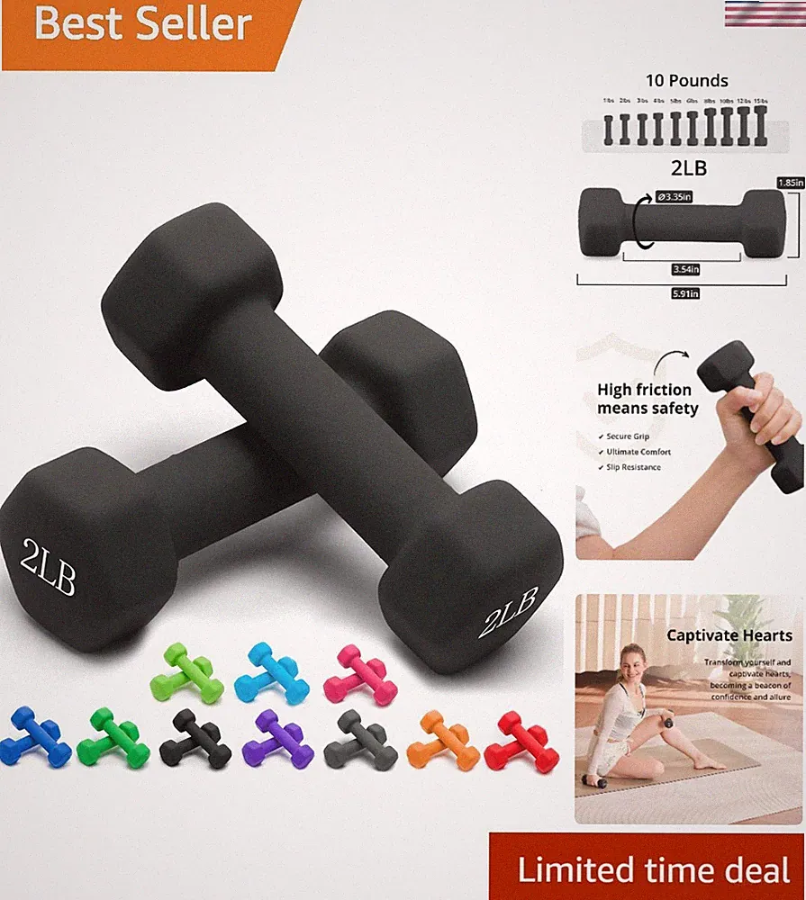 Colorful Neoprene Dumbbells Set (1-15 LB) - Stylish and Anti-Slip for Workouts