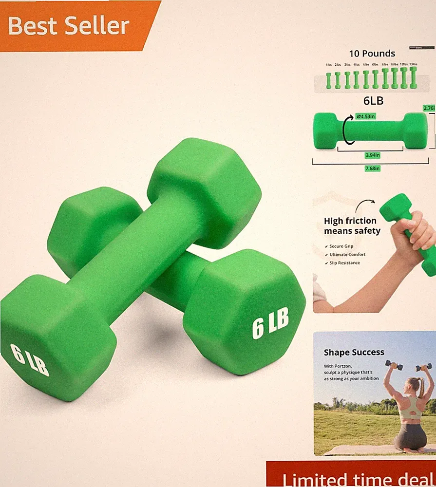 Colorful Set of 2 10-LB Neoprene Dumbbells with Ergonomic Grip and Anti-Slip