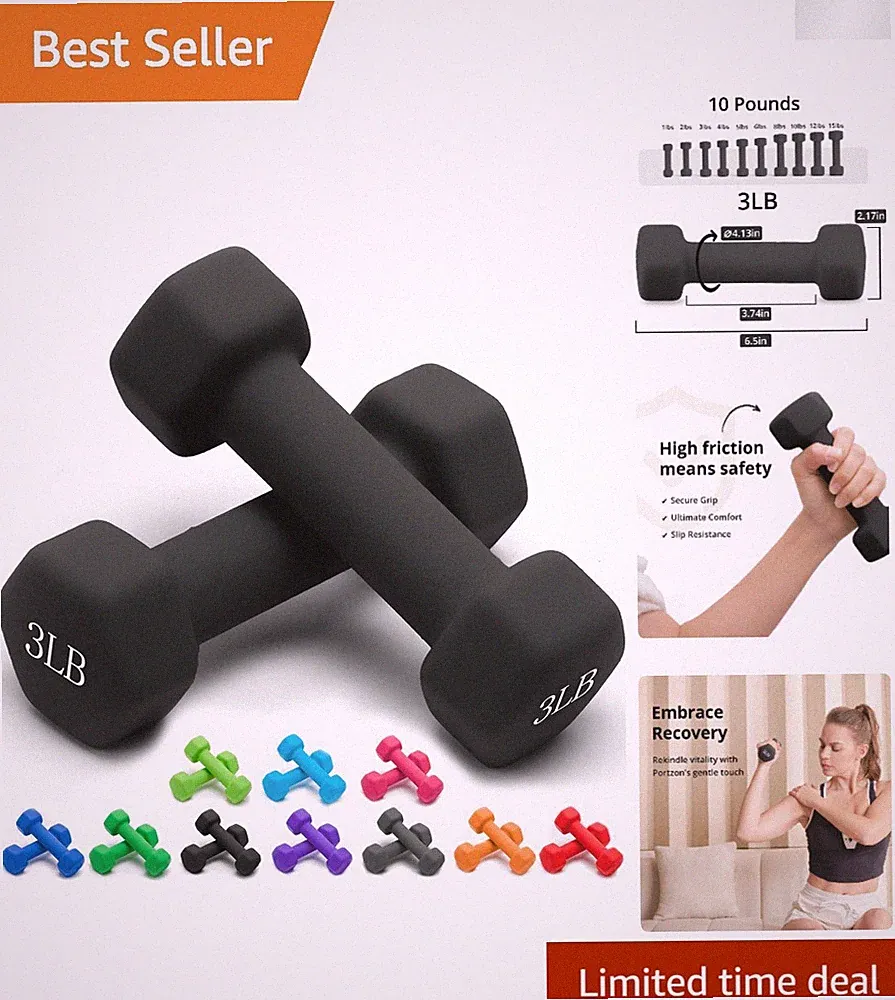 Comfortable Hex Shape Dumbbells Set (1-15 LB) - Ideal for Seniors & Home Fitness