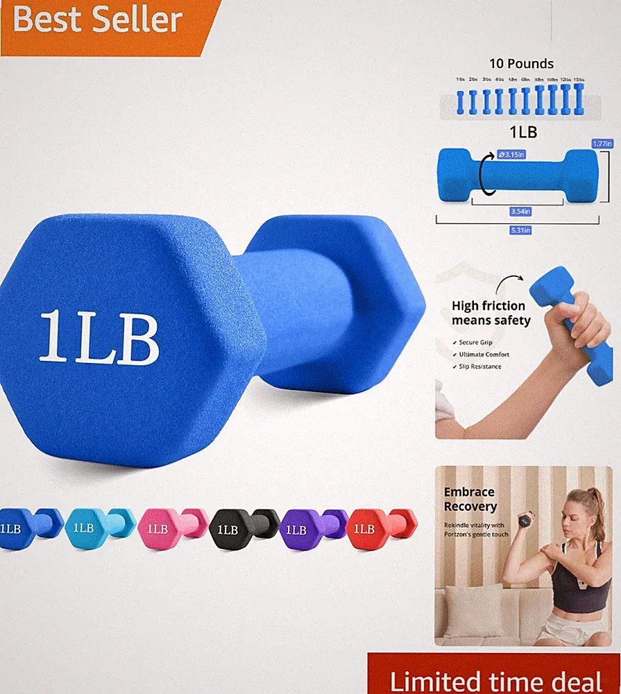 Compact 1-3LB Hexagonal Neoprene Dumbbells - Non-Rolling and Sweat Resistant
