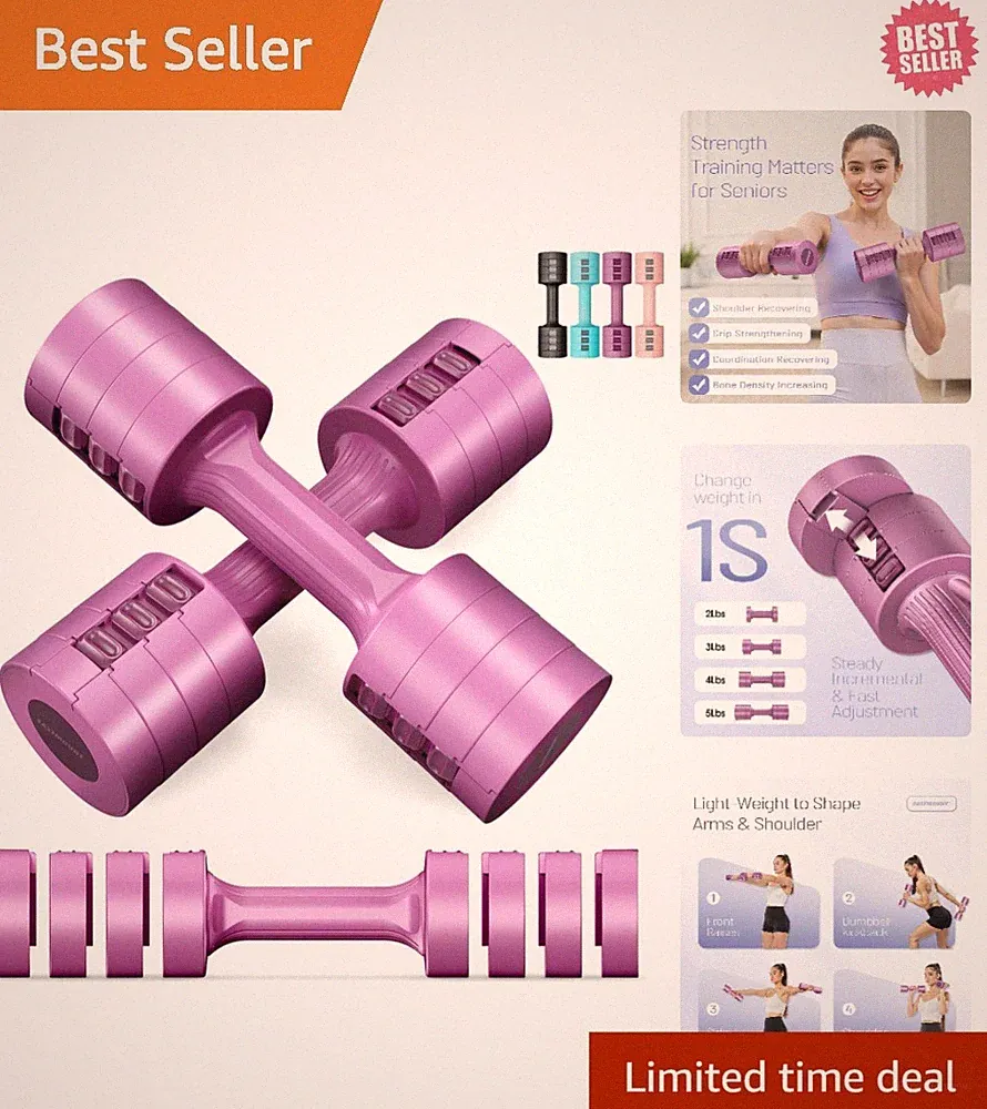Compact 10 lb Adjustable Dumbbells Set with Non-Slip Grip for Women’s Fitness