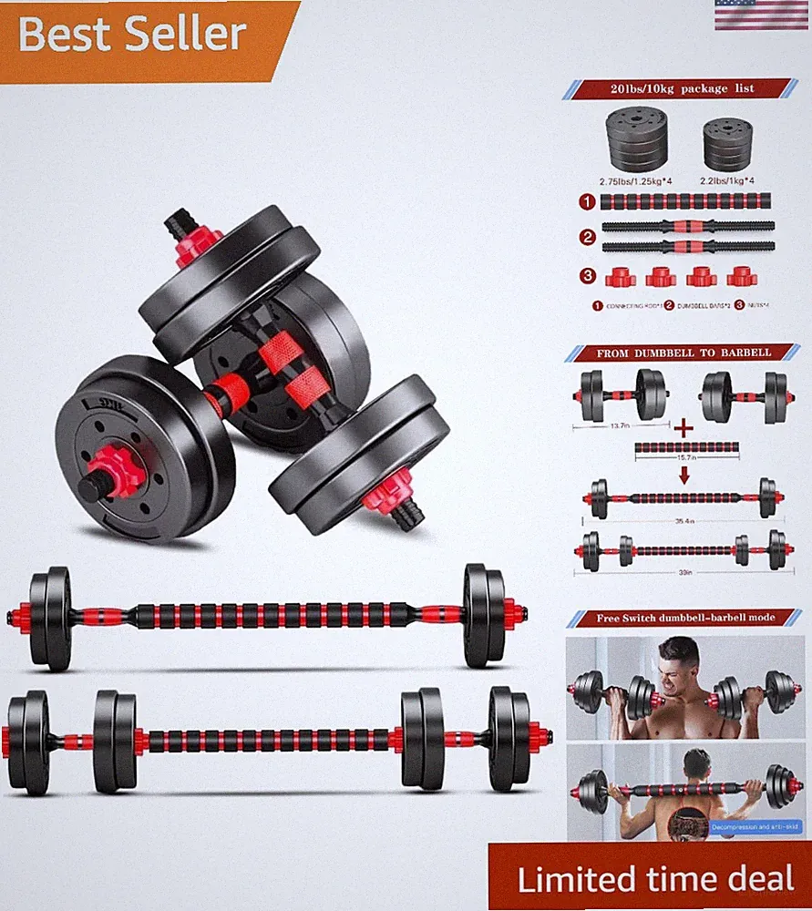 Compact 20lb Adjustable Dumbbell Set - Easy Assembly for Home Exercise Needs