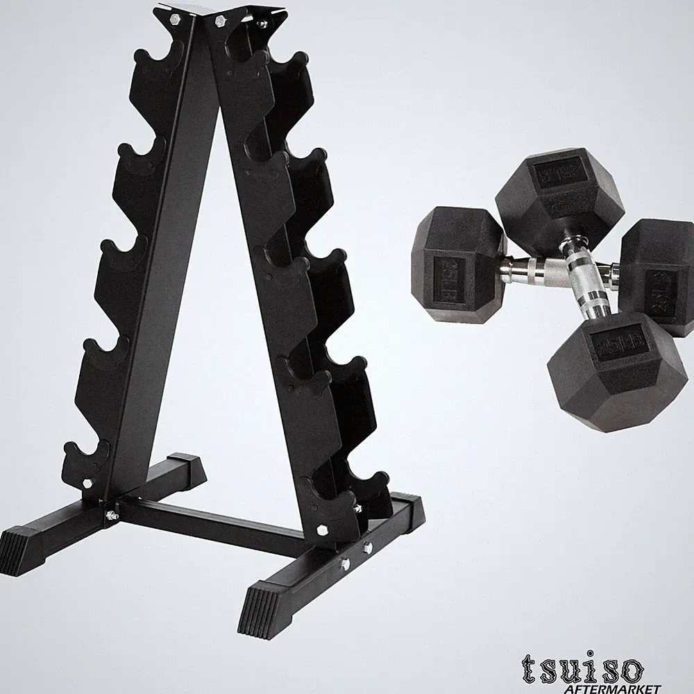 Compact 25LB Hex Dumbbell Set with A-Frame Rack - Perfect for Arm Workouts