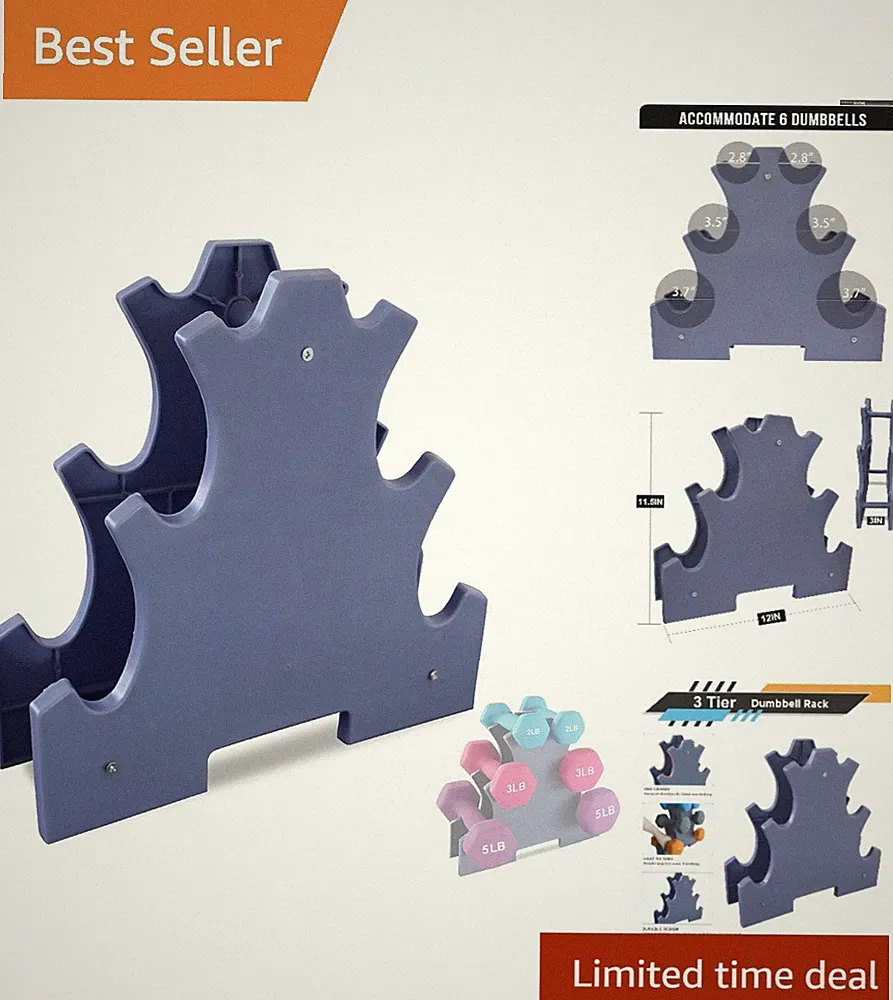 Compact 3-Tier Dumbbell Rack for 1-8 Lbs Weights - Ideal for Quick Assembly