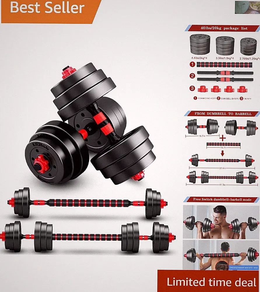 Compact 40 lbs Adjustable Dumbbell & Barbell Set - Effortless Workout Solution
