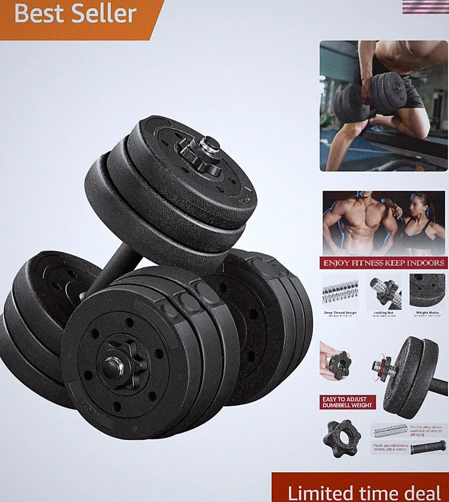 Compact 44 lb Adjustable Dumbbell Set with Anti-Slip Grips for Safety & Comfort
