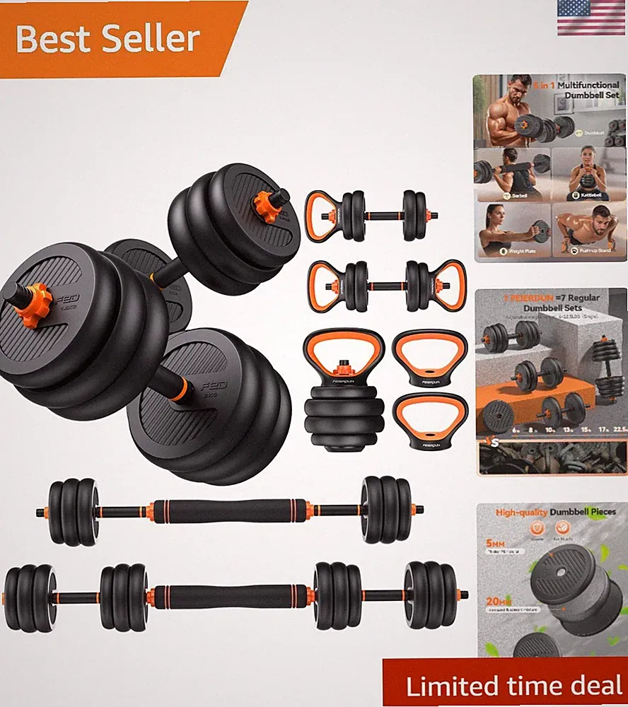Compact 5-in-1 Adjustable Dumbbells with Safety Features - Ideal for Home Use