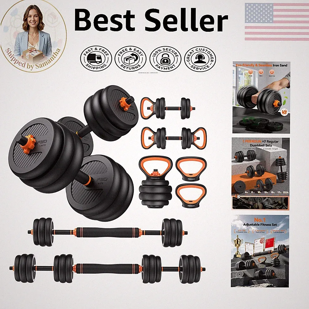 Compact 5-in-1 Dumbbell & Barbell Set with Secure Locking Feature - Home Gym