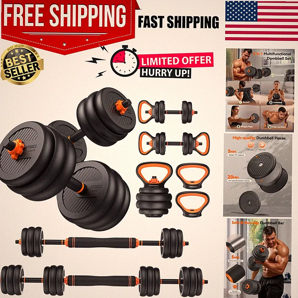 Compact Adjustable Dumbbells Set (20/30/40/45/70/90lbs) - 5-in-1 Home Fitness