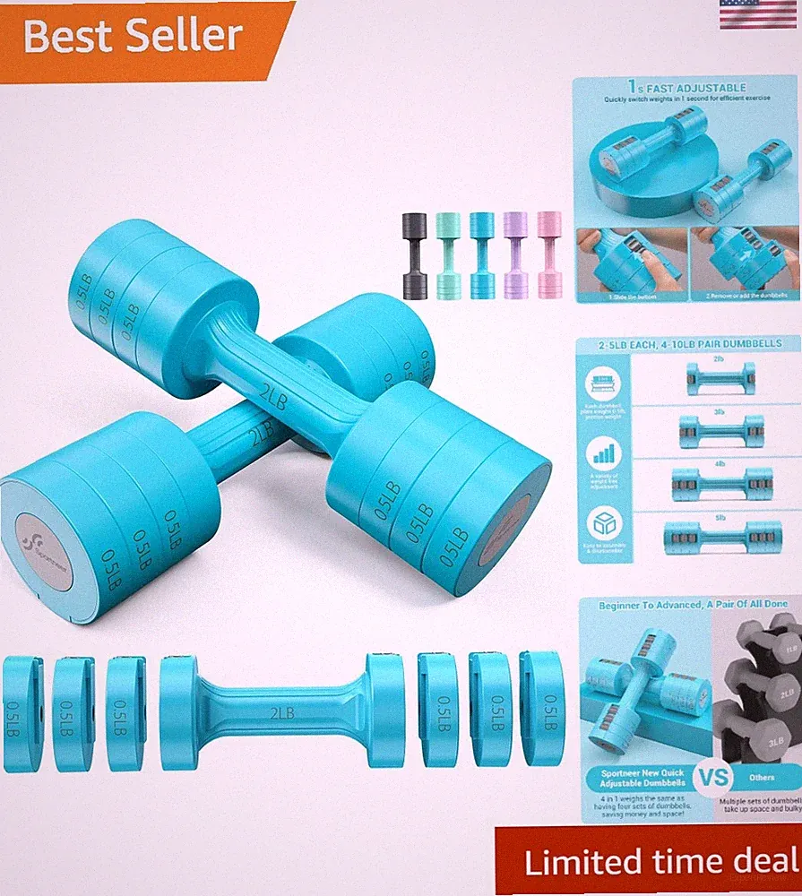 Compact Adjustable Dumbbells Set: 4-in-1 Weights from 2 to 5 lbs for All Levels