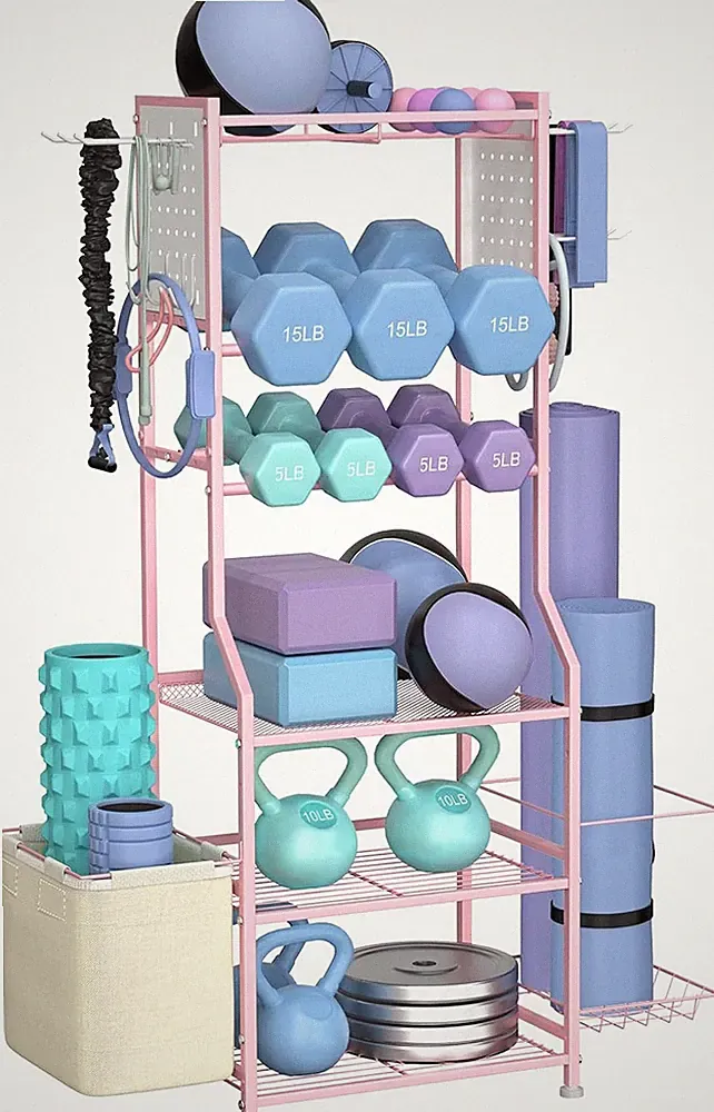 Compact Dumbbell Rack & Gym Organizer for Weights, Kettlebells & Mats