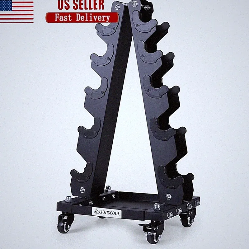 Compact Dumbbell Rack W/ Wheels Space Saving Heavy Duty Storage Home Gym New