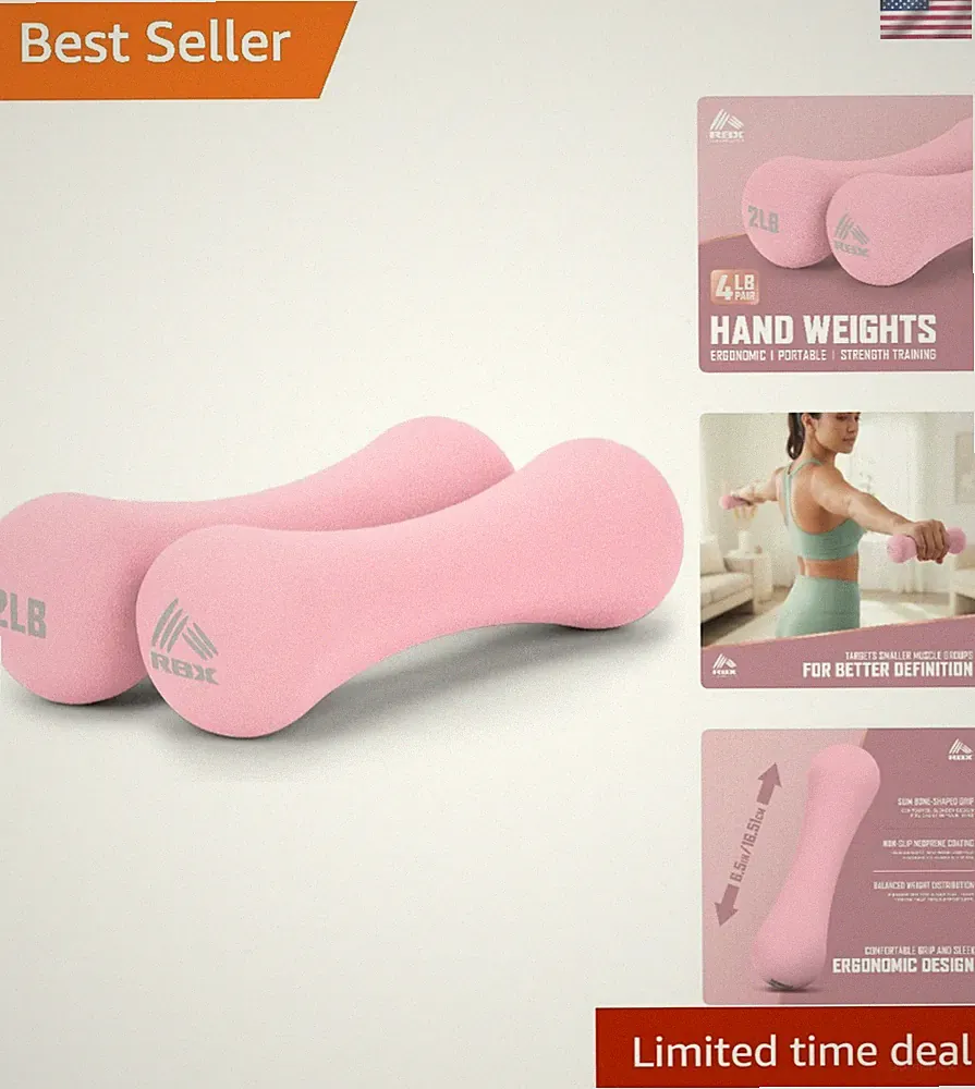 Compact Light Pink Neoprene Hand Weights - Durable Dumbbell Set for Beginners