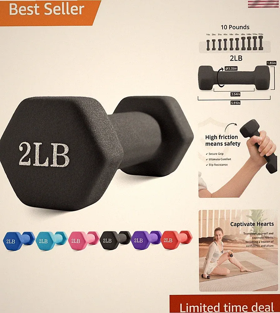 Compact Neoprene Dumbbells with Anti-Slip Grip - Ideal for Senior Workouts