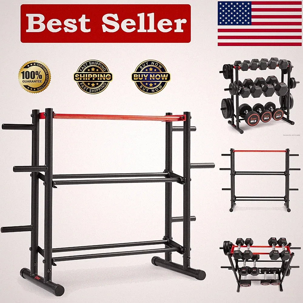 Compact & Sturdy 3-Tier Weight Rack for Kettlebells, Dumbbells & Medicine Balls