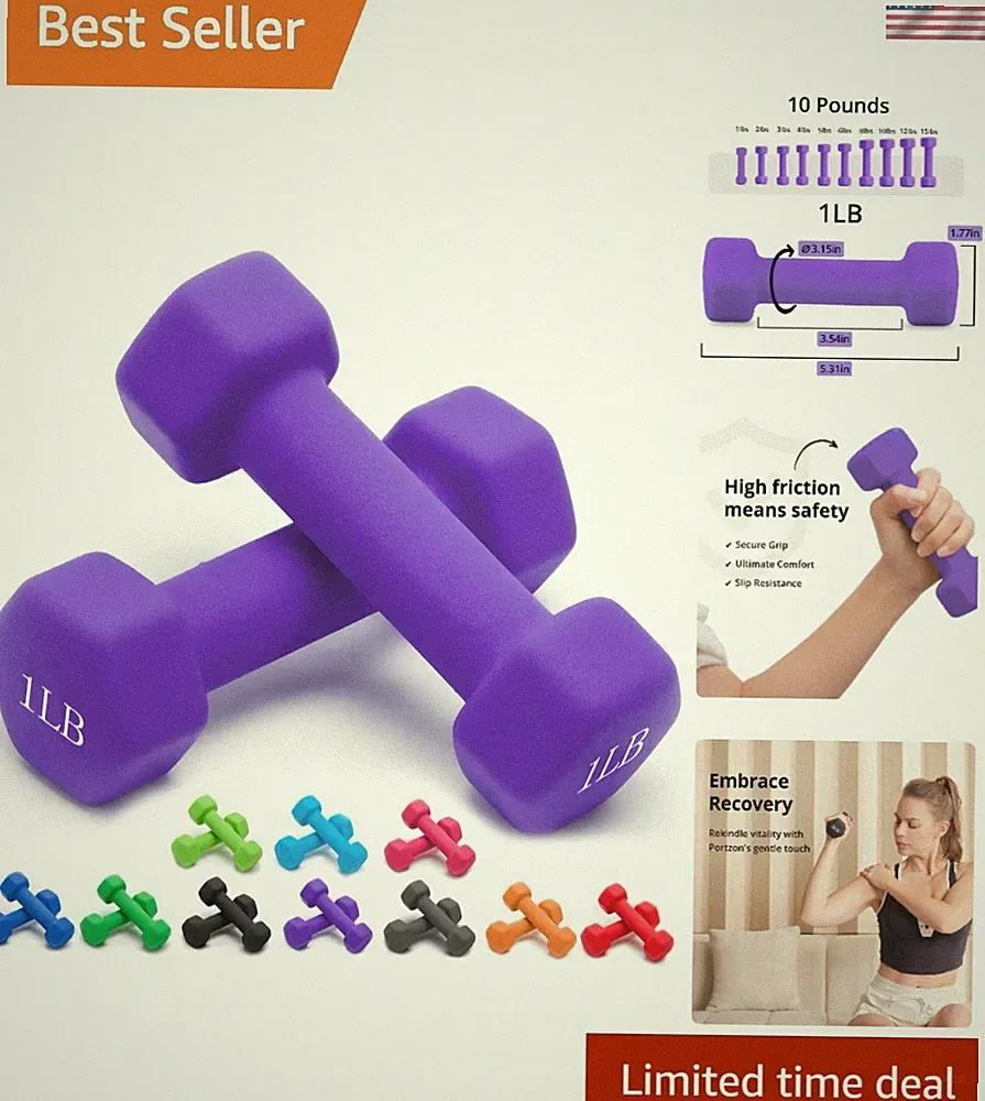 Compact & Stylish Neoprene Dumbbells (1-15 LB) - Set of 2 with Anti-Roll Feature