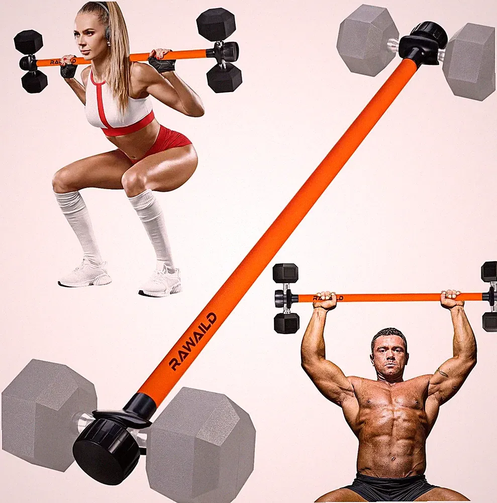 Convert Dumbbells to Barbell Set Weight Bar for Bench Presses Squats Hip Thrust