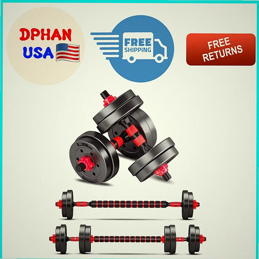 Convertible Dumbbell and Barbell Set - 20lbs Adjustable Weight for Home Fitness
