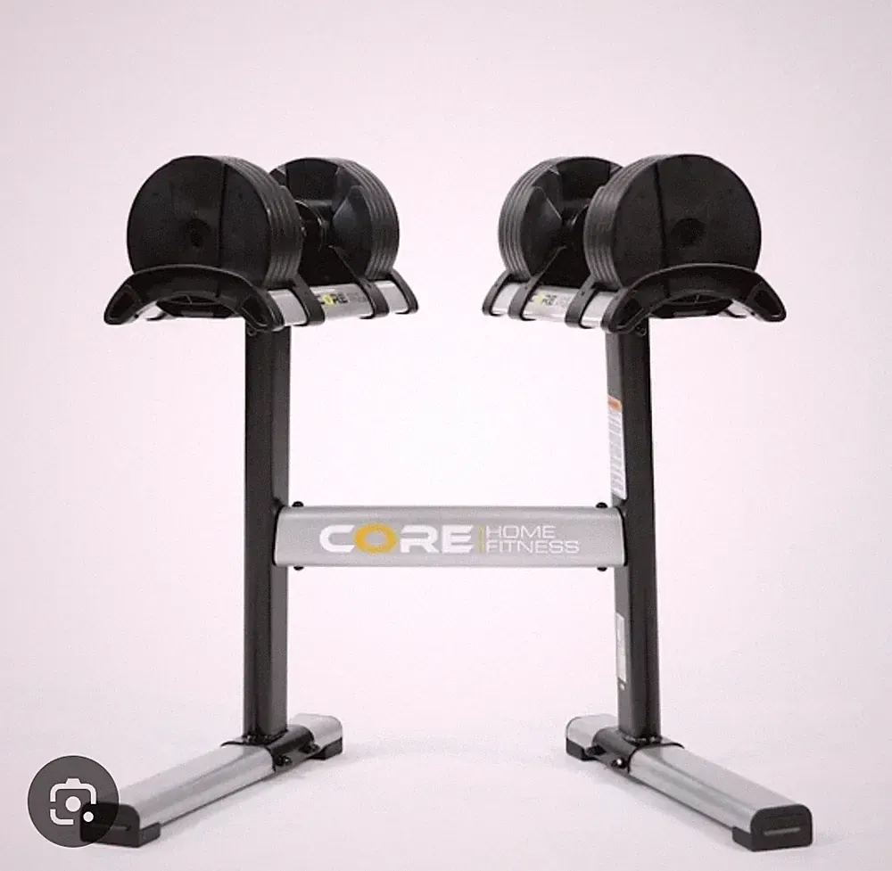 Core Fitness Adjustable Dumbbell Weight Set, Space Saving Home Weights & Stand