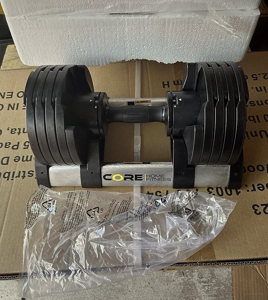 CORE Home Fitness Adjustable Dumbbell 5-50 lb w/ Storage Tray Black/Silver