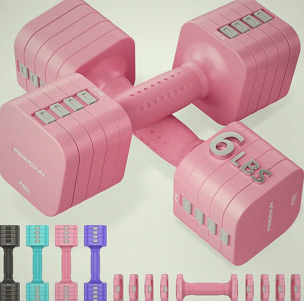 DB3 5-In-1 Adjustable Dumbbell Set, 6LB/10LB Pair Adjustable Weights for Women a