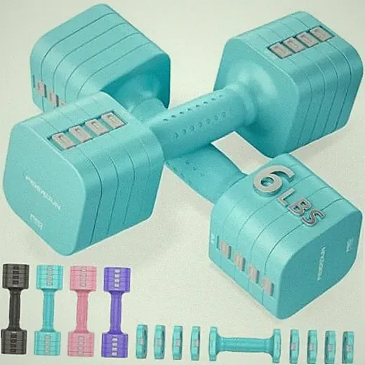DB3 5-in-1 Adjustable Dumbbell Set, C-Mint Blue 6LBS Pair (12LBS Total)