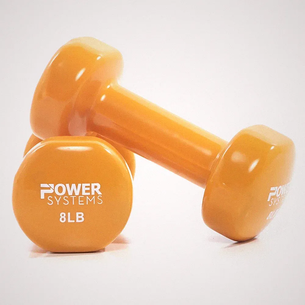 Deluxe Vinyl Coated Dumbbell 8lb Pair Orange Non Slip Grip Fitness Home Gym Use