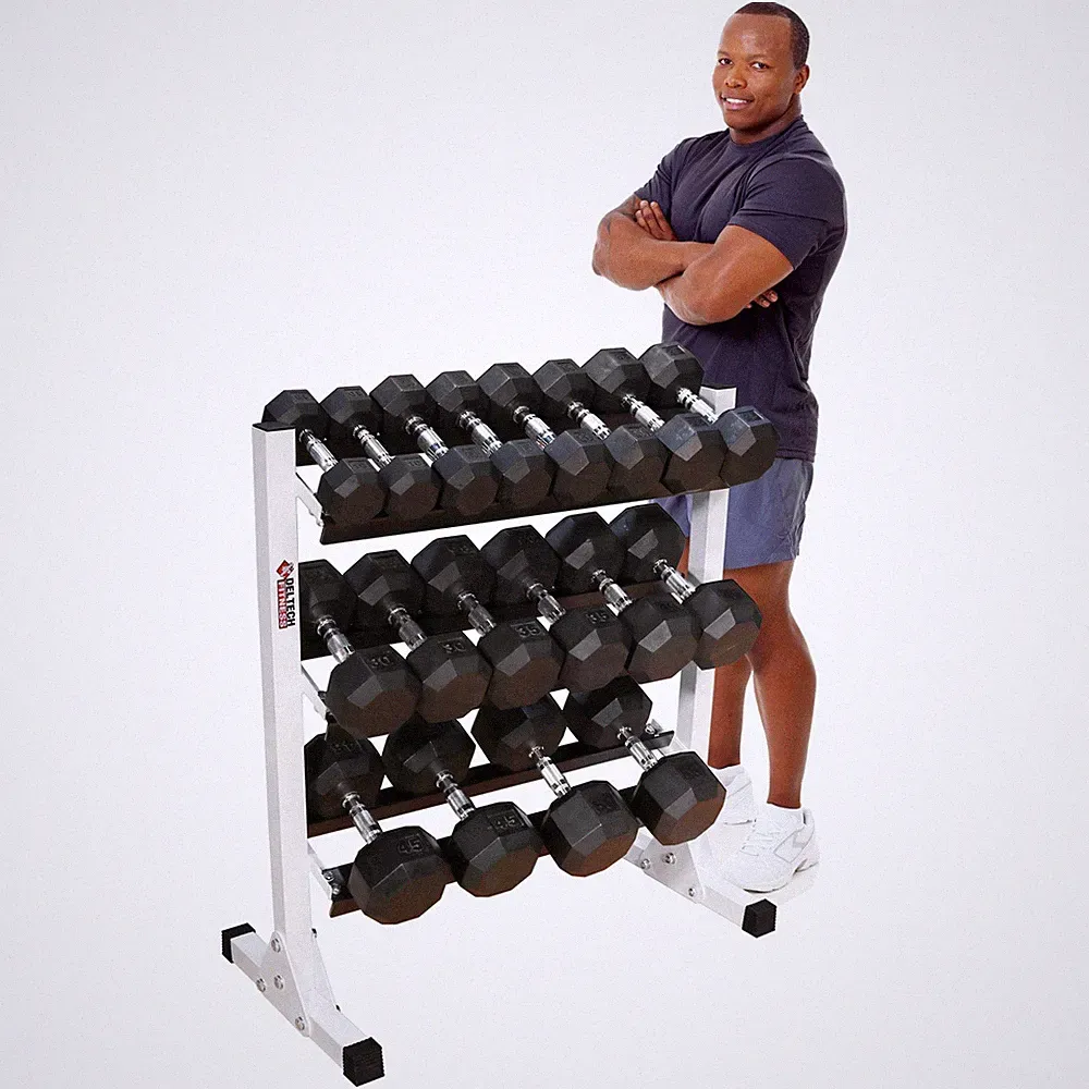 DF515- Deltech Fitness 38" Three Tier Hex Dumbbell Rack
