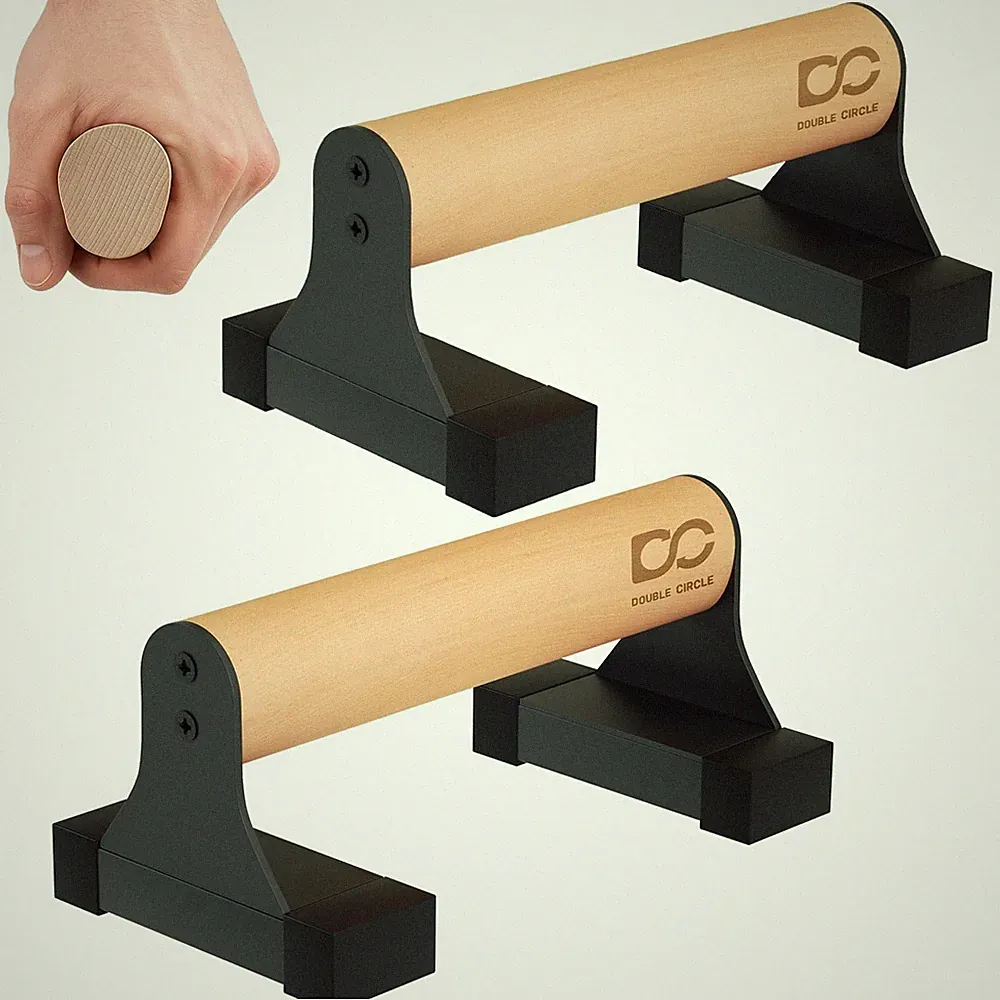 Double Circle Parallettes Push Up Bar with Ergonomic Wooden Handles - Calisth...