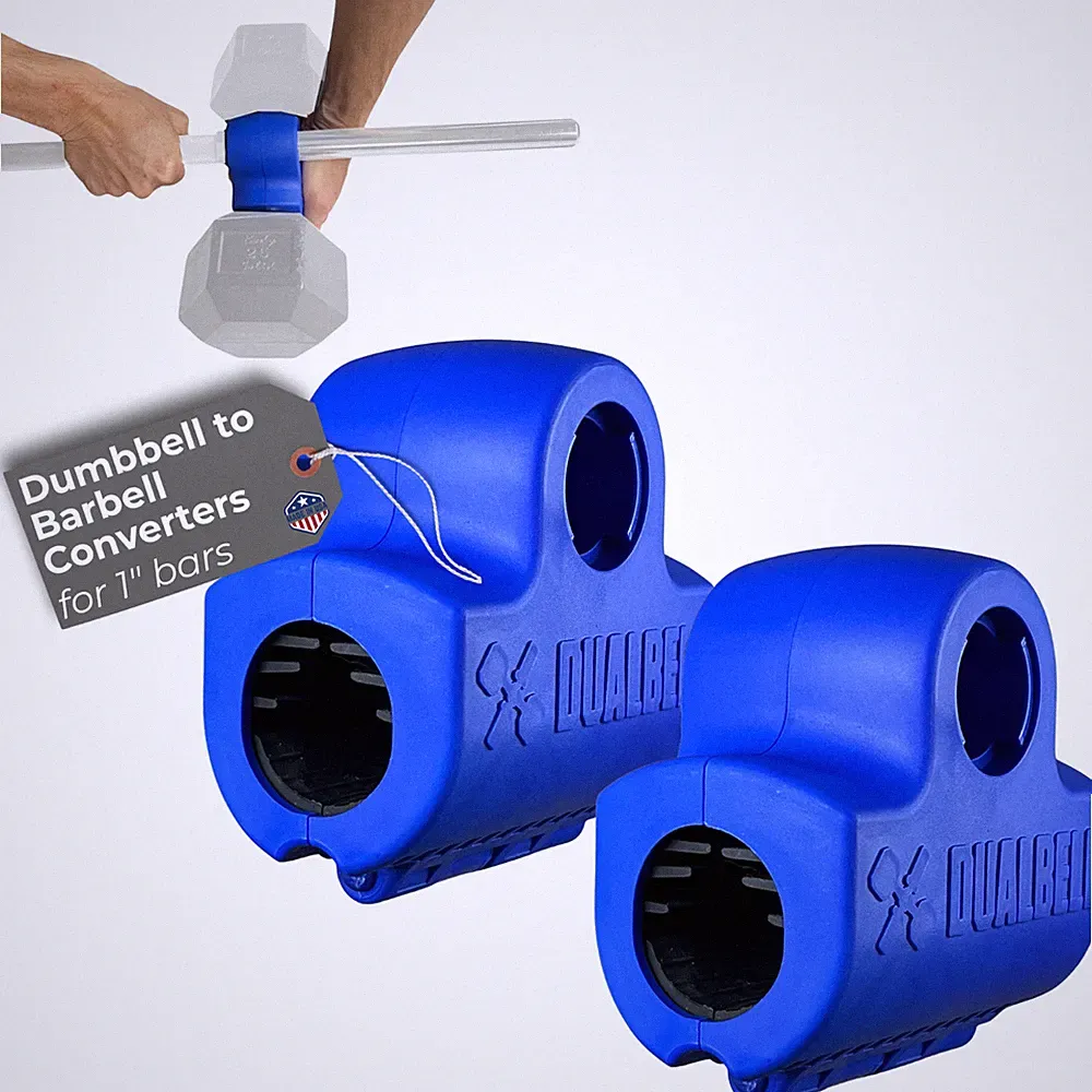 Dualbell Dumbbell Barbell Converter Pair 1” Bar No Plates Home Gym Blue USA Made