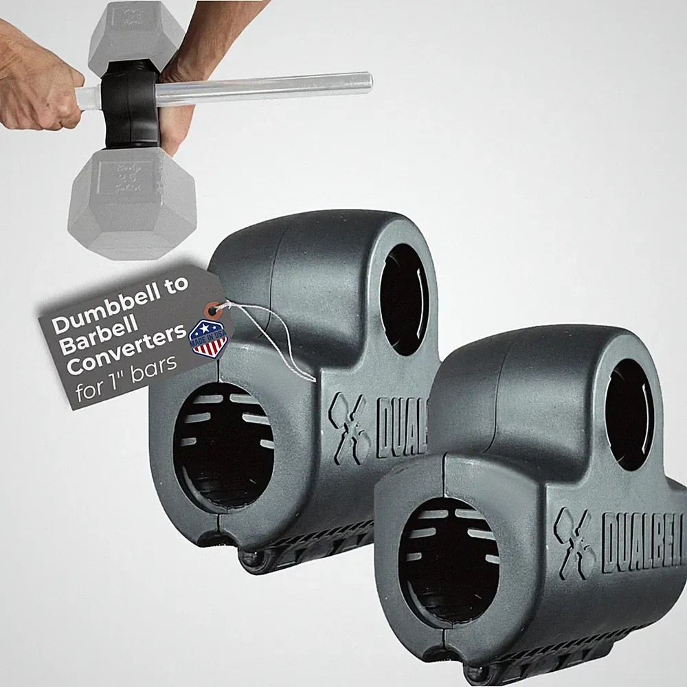 Dualbell Dumbbell Barbell Converter Pair 1” Bar No Plates US Made Home Gym Black