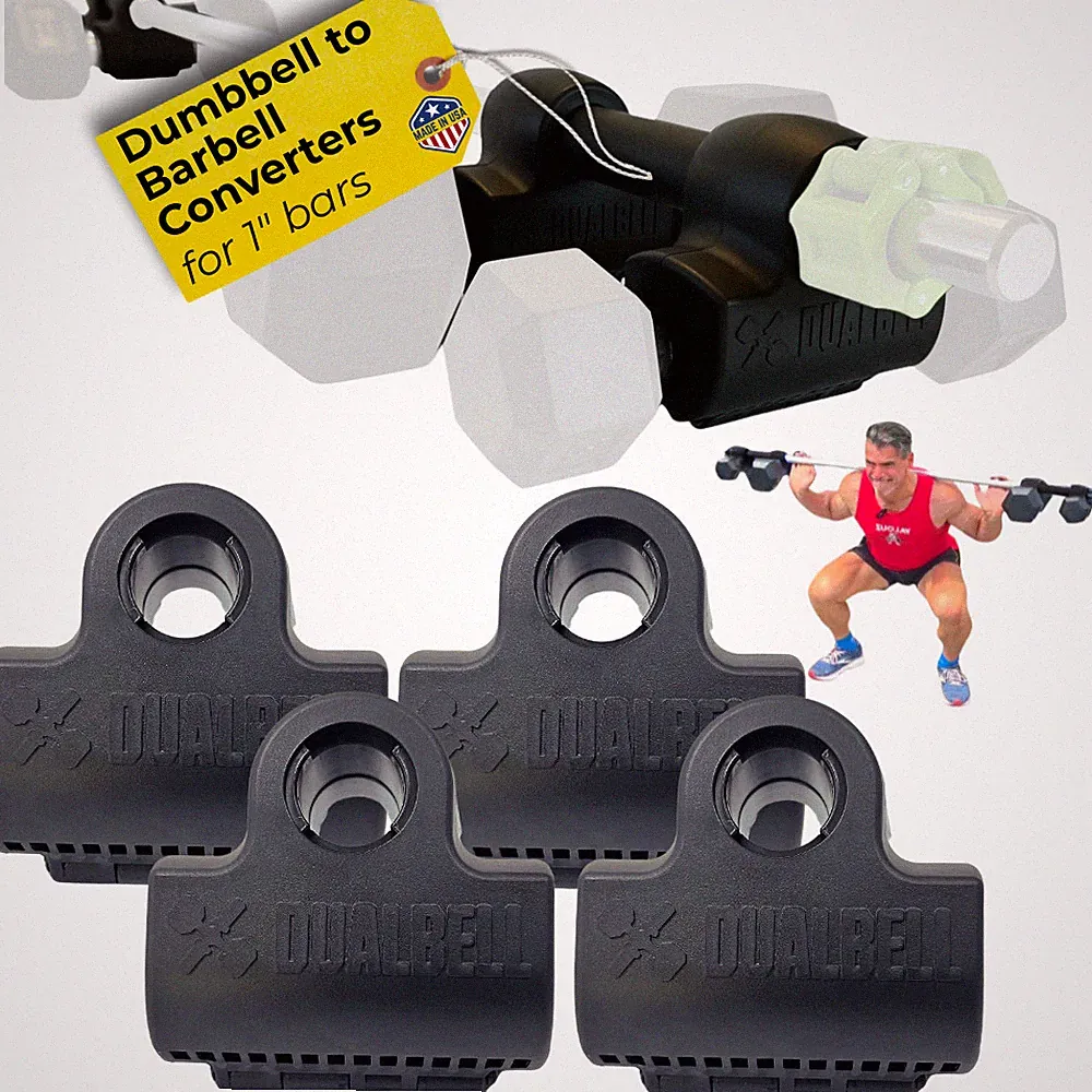 Dualbell Dumbbell Barbell Converter Superset 4pc 1” Bar No Plates Home Gym Black