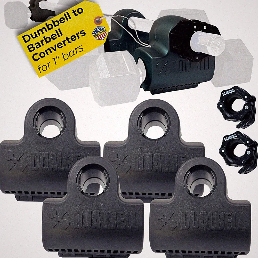 Dualbell Dumbbell Barbell Converter Superset + Collars 1” Bar Black/Black, USA