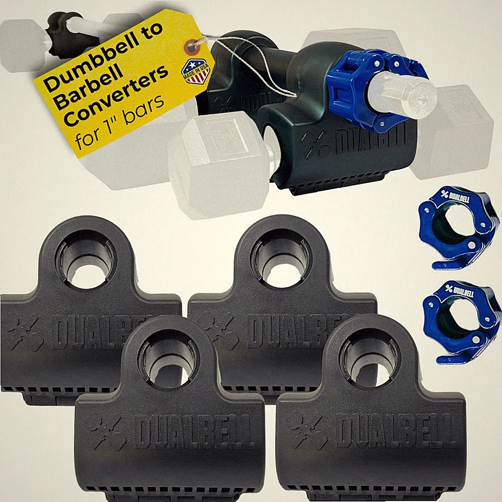 Dualbell Dumbbell Barbell Converter Superset + Collars 1” Bar Black/Blue, USA