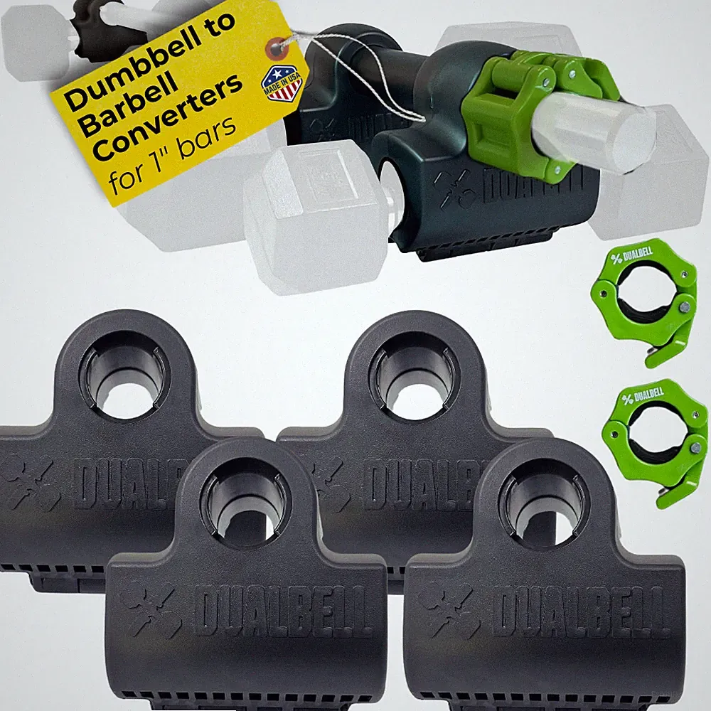 Dualbell Dumbbell Barbell Converter Superset + Collars 1” Bar Black/Green, USA